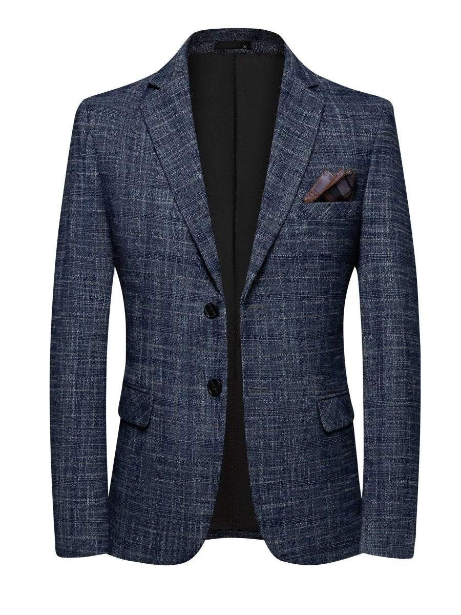 Men's Showlu single-breasted blazer in a tailored fit, featuring notch lapels, suitable for business or casual wear.