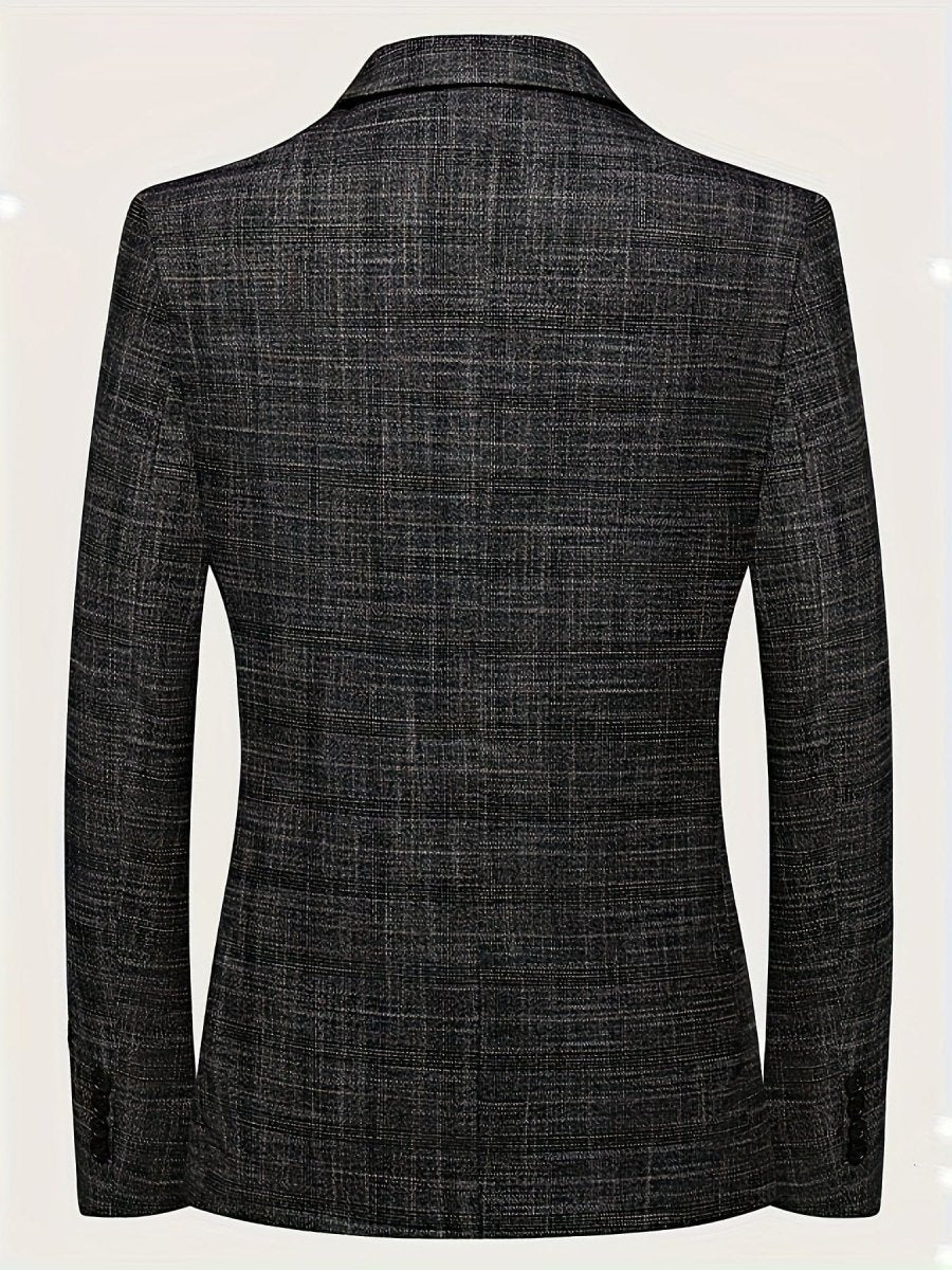 Men's Showlu single-breasted blazer jacket with notch lapels, tailored fit, suitable for business and casual wear.