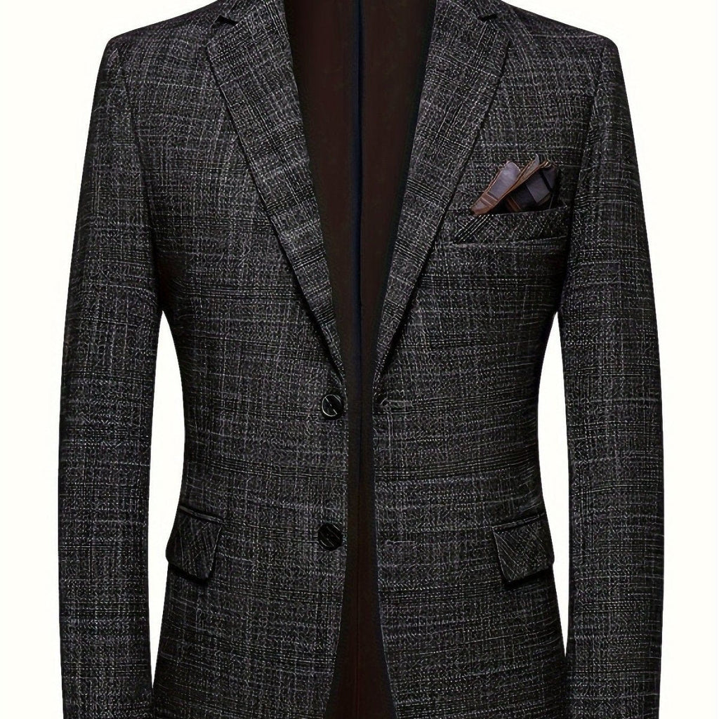 Showlu men's single-breasted blazer in marble fabric with notch lapels, tailored fit, suitable for business and casual wear.
