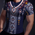 SHOWLU Men's ethnic muscle fit compression T-shirt, breathable sport top with high elasticity, comfortable for summer workouts.