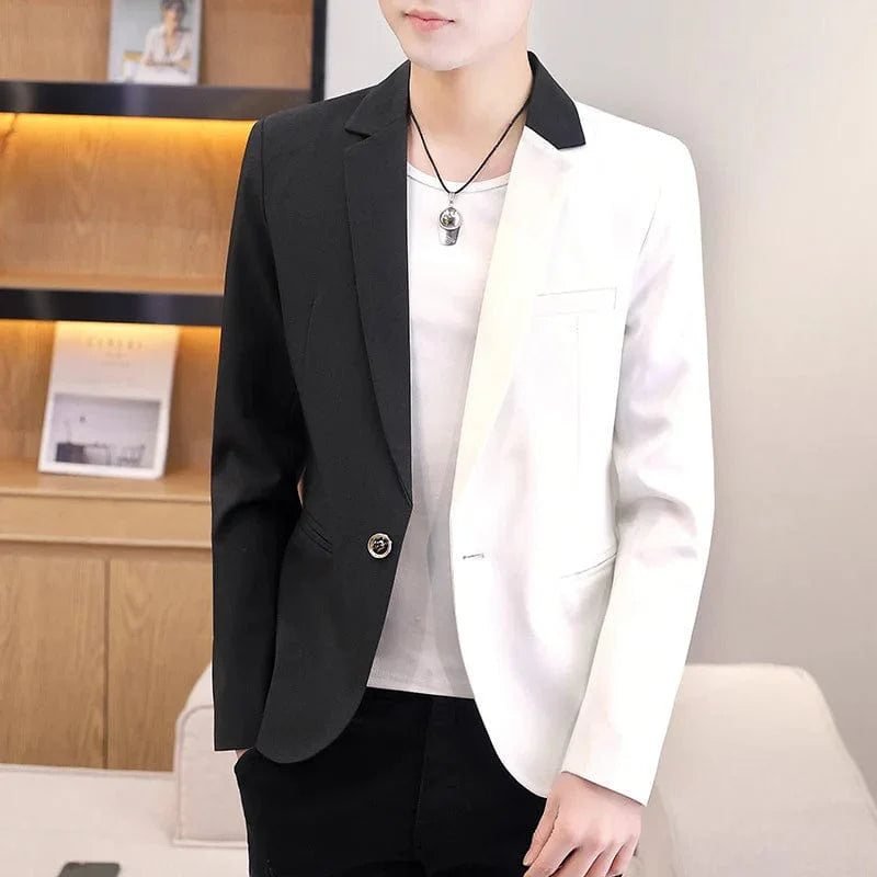 Men's Boussac colorblock patchwork blazer by Showlu Fashion, featuring casual preppy style, suitable for autumn and trendy occasions.