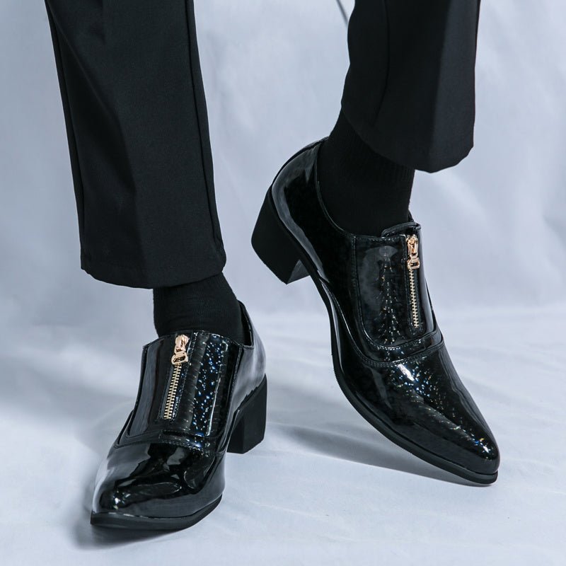 SHOWLU Men's formal slip-on dress shoes in PU leather with plaid pattern, rubber sole, and low-top design for business or wedding wear.