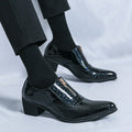 SHOWLU Men's formal slip-on dress shoes with PU leather upper, striped plaid pattern, rubber sole, ideal for business and wedding attire.