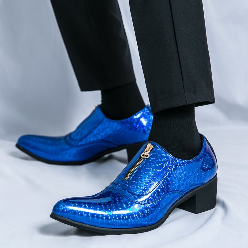 Elegant SHOWLU men's formal dress shoes with slip-on design, PU leather upper, plaid pattern, and rubber sole for business and wedding wear.
