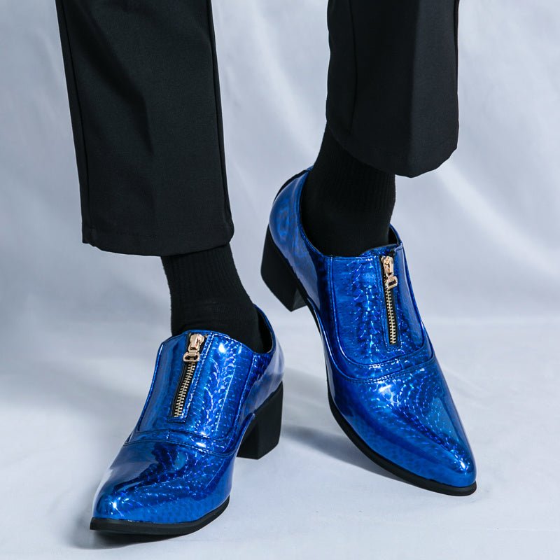 SHOWLU Men's formal slip-on dress shoes with PU leather upper, plaid pattern, rubber sole, ideal for business or wedding attire.