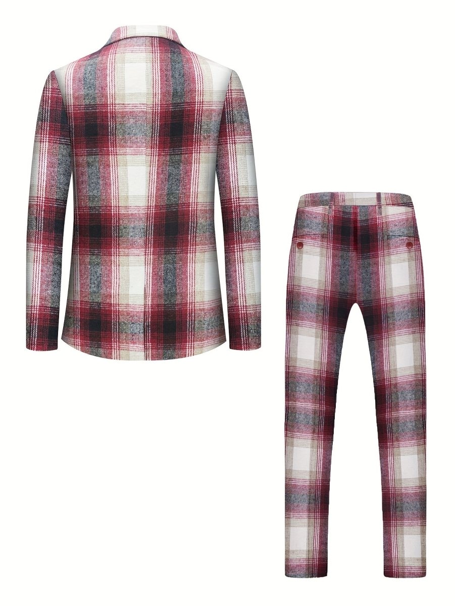Men's plaid suit by SHOWLU FASHION, classic fit polyester business suit ideal for meetings, social events, casual, and formal wear.