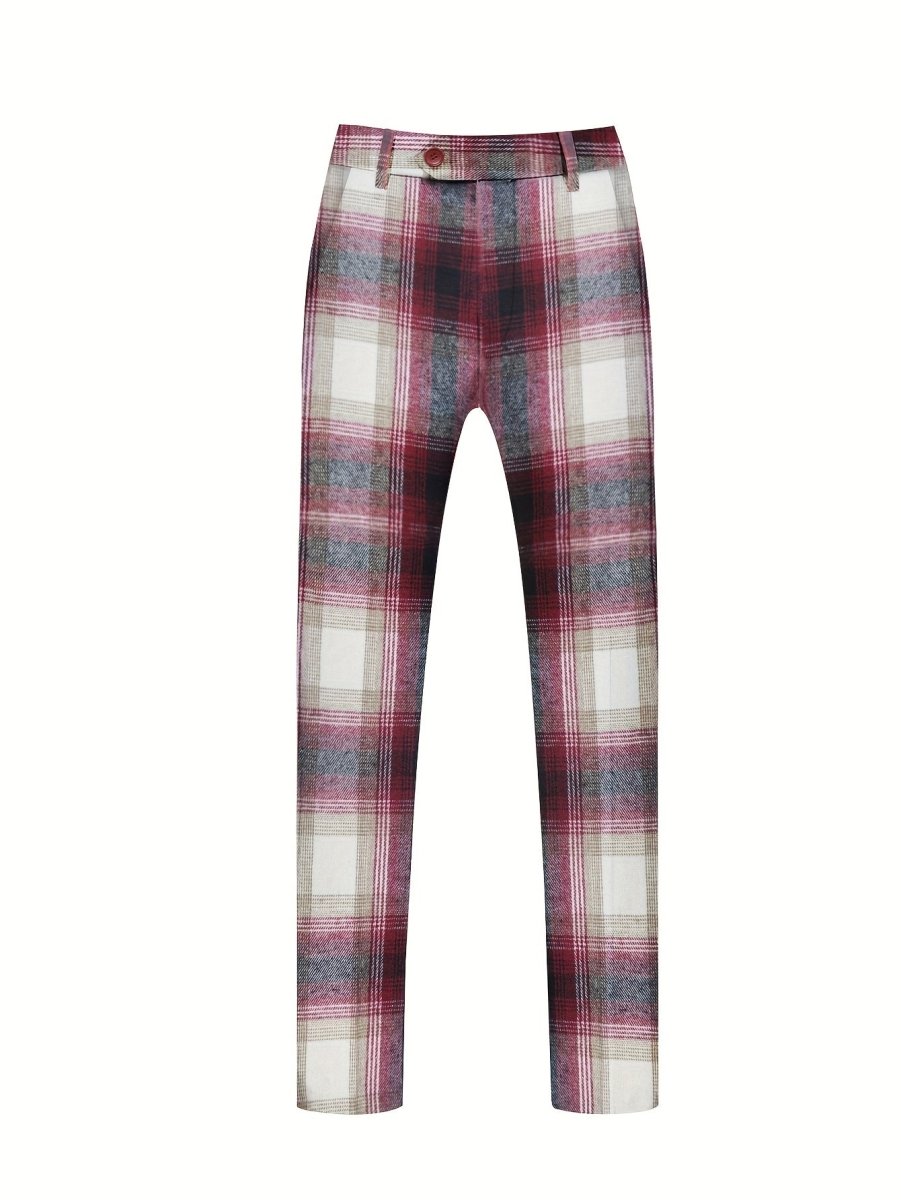 Men's plaid suit by SHOWLU FASHION, classic fit polyester business suit for formal, casual, and social occasions.