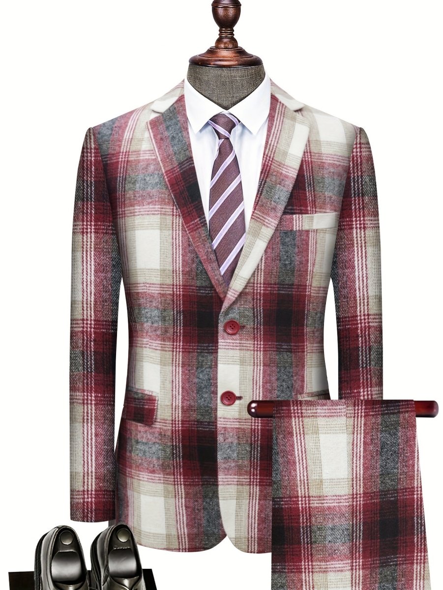 SHOWLU FASHION men's plaid suit in classic fit, polyester fabric, suitable for business meetings and versatile casual or formal wear.