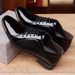 Men's Fashion Pointed - Toe Dress Shoes, Black Patent with Mesh Detailing, Lace - Up Business Casual Style, Versatile for Office & Social Wear - SHOWLU FASHION STORE