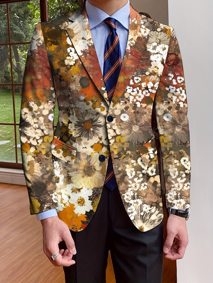 Men's floral blazer by SHOWLU FASHION, regular fit, single-breasted polyester jacket with long sleeves and solid color design.