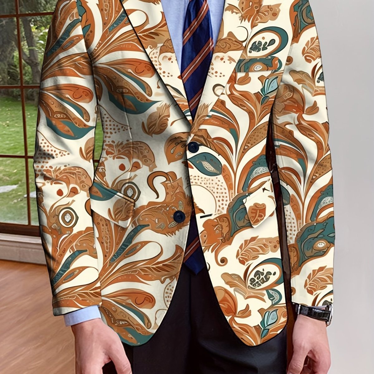 Men's floral blazer by SHOWLU FASHION, regular fit, single-breasted design with long sleeves and solid color for all seasons.