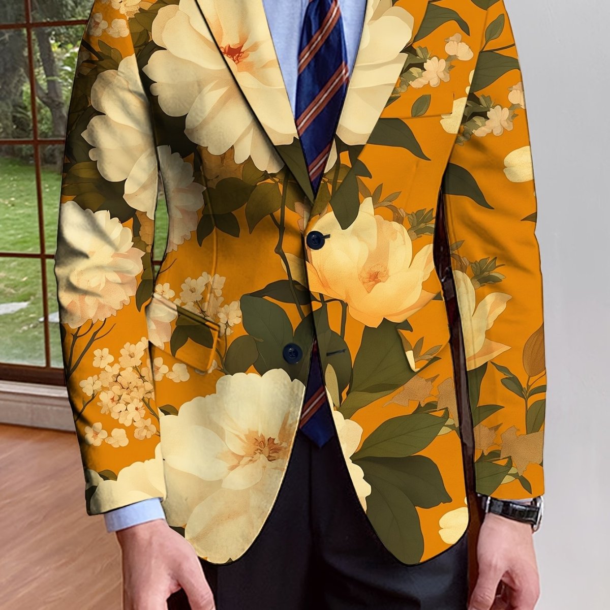 SHOWLU FASHION men's floral blazer, long-sleeve single-breasted jacket in solid color with a regular fit and mature style.