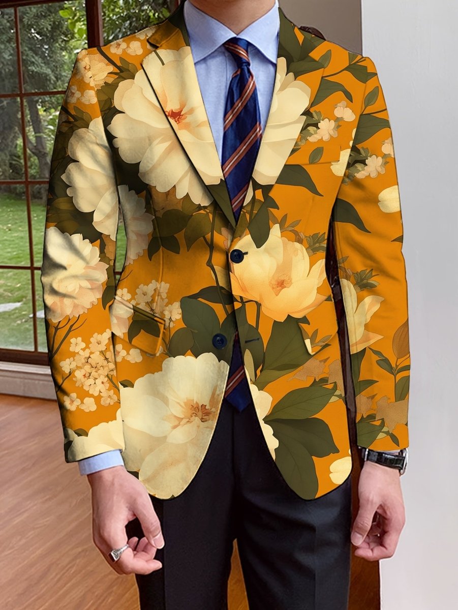 Men's floral blazer by SHOWLU FASHION, regular fit, single-breasted polyester jacket with long sleeves and solid color design.