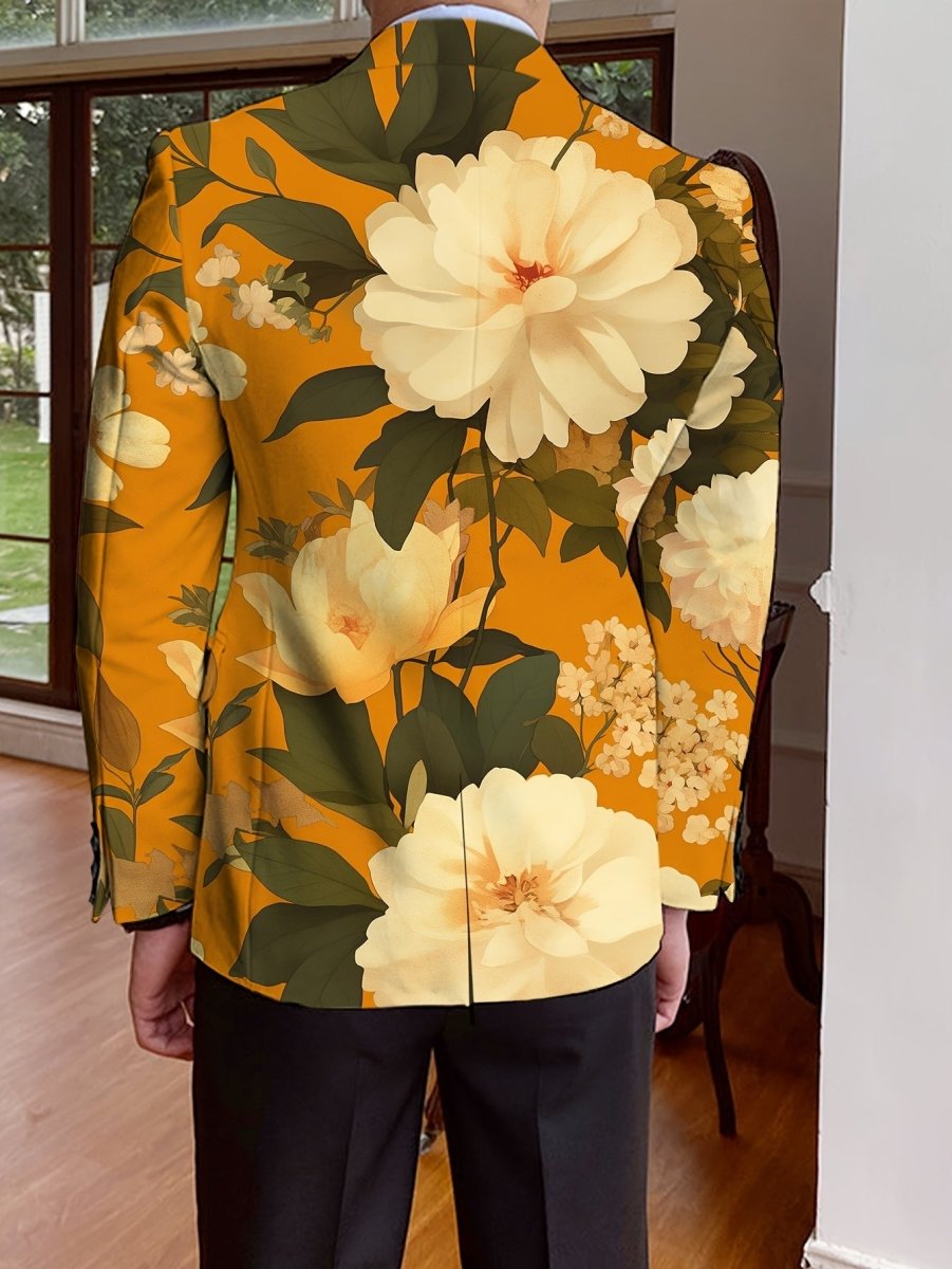 Men's floral blazer by SHOWLU FASHION, regular fit, single-breasted polyester jacket with long sleeves and solid color design.