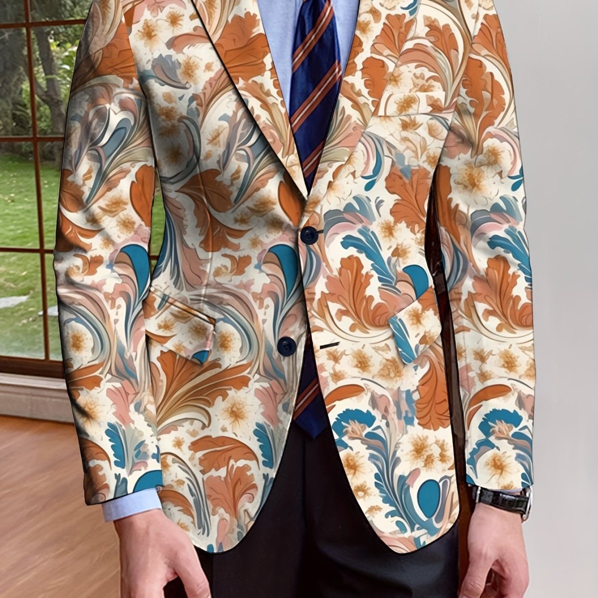 Men's floral blazer by SHOWLU FASHION, regular fit, single-breasted polyester blazer with long sleeves and floral pattern.