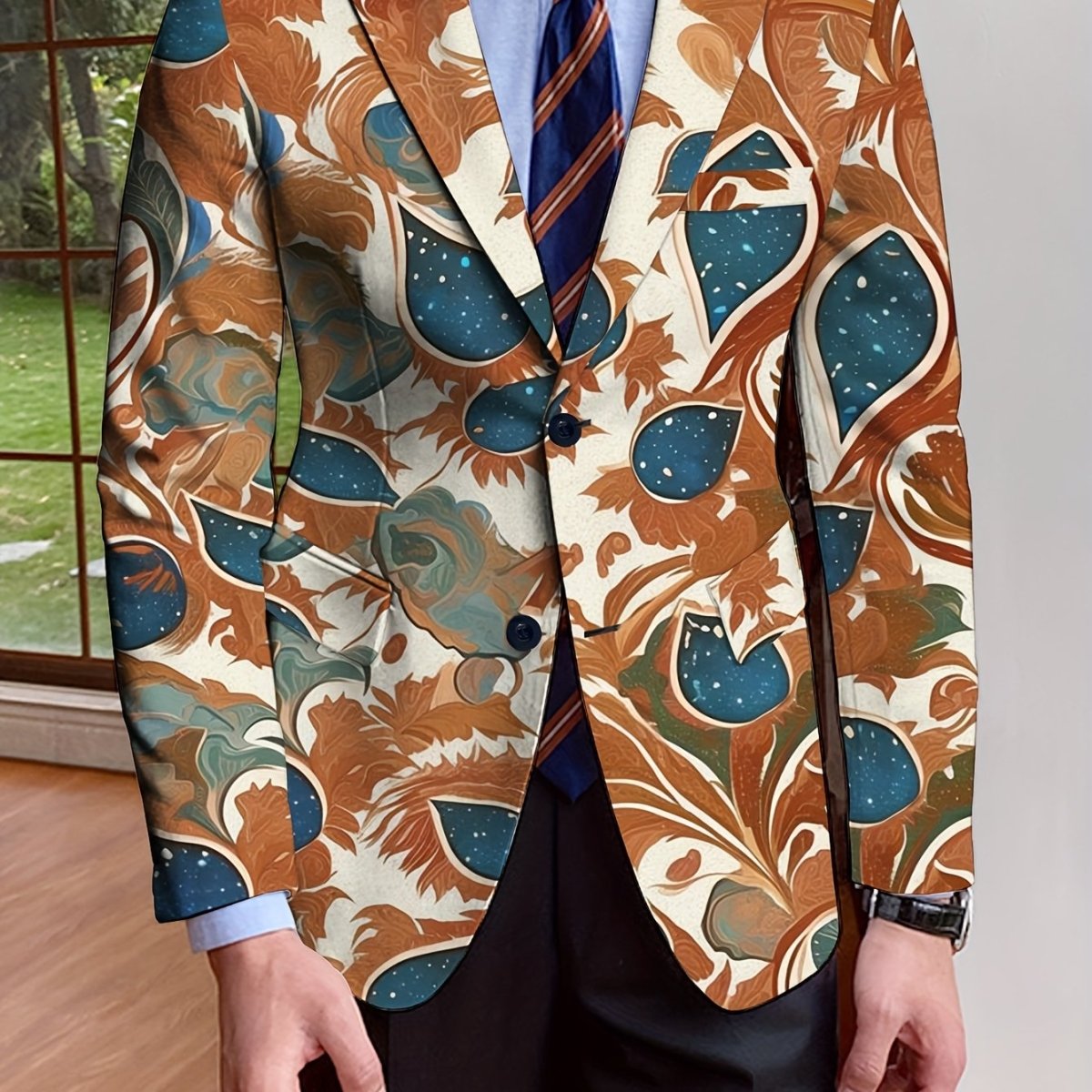 Men's floral blazer by SHOWLU FASHION, regular fit single-breasted jacket in solid color, long sleeves, stylish and versatile.