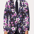 Men's floral print blazer by SHOWLU, regular fit polyester suit jacket with lapel collar, button details, and elegant casual style.