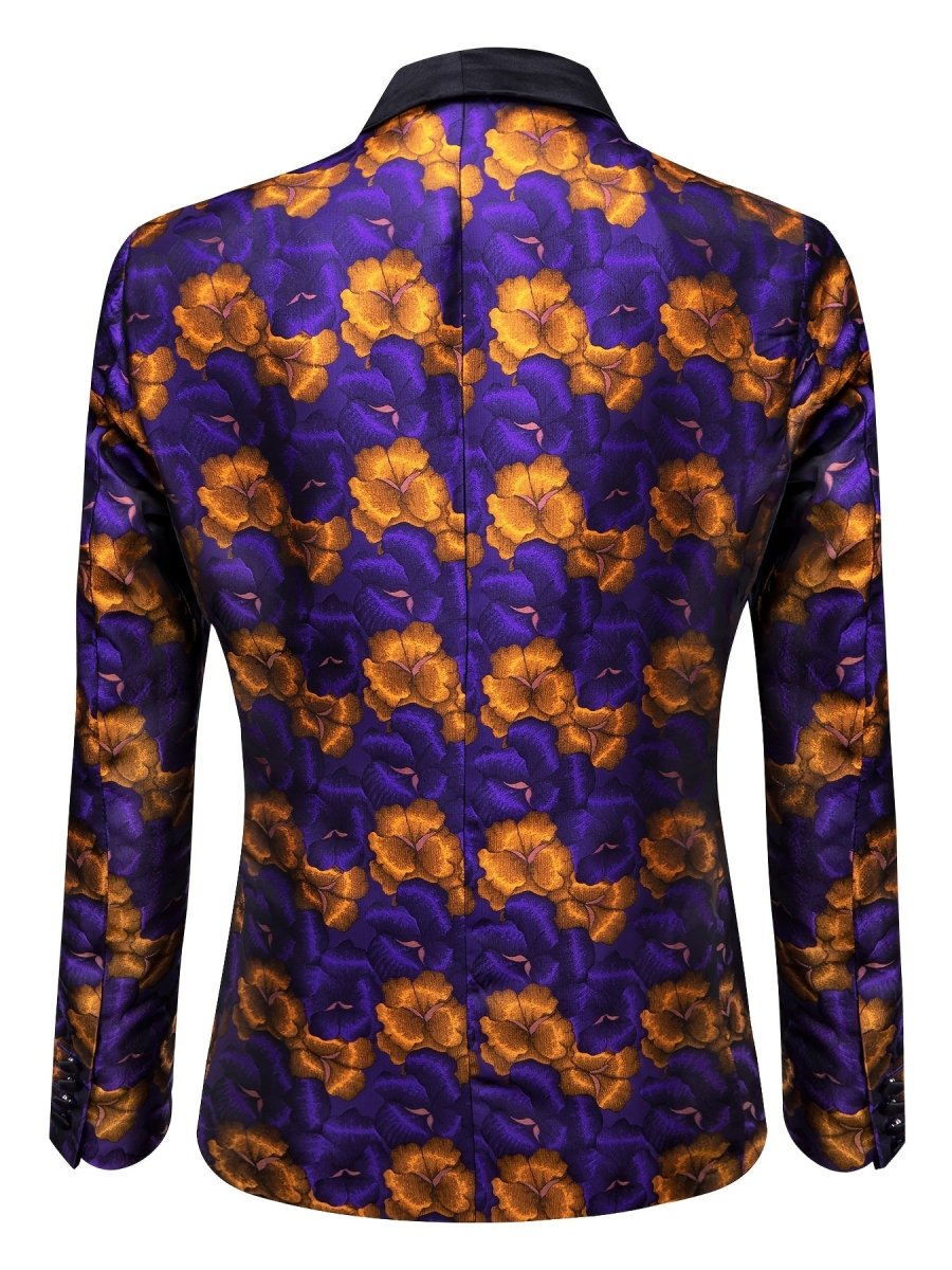 Men's floral print blazer with shawl lapel in purple and orange, lightweight blazer from SHOWLU FASHION STORE, regular fit.