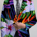 Men's floral print blazer by SHOWLU FASHION STORE, lightweight polyester suit jacket with vibrant tulip and anemone design, casual style.