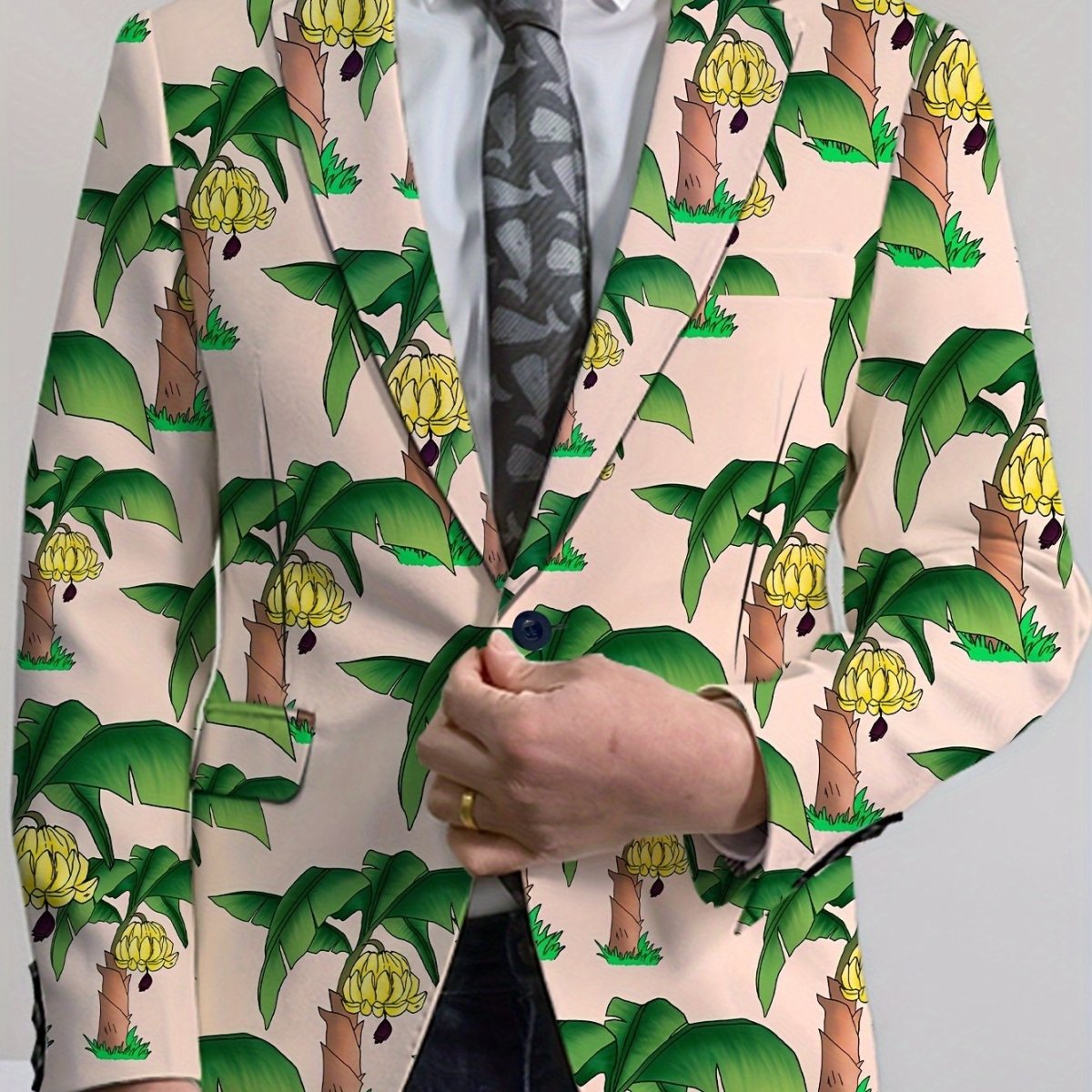 Men's SHOWLU floral print blazer with vibrant tulip and anemone design, lightweight polyester suit jacket, casual two-button style.