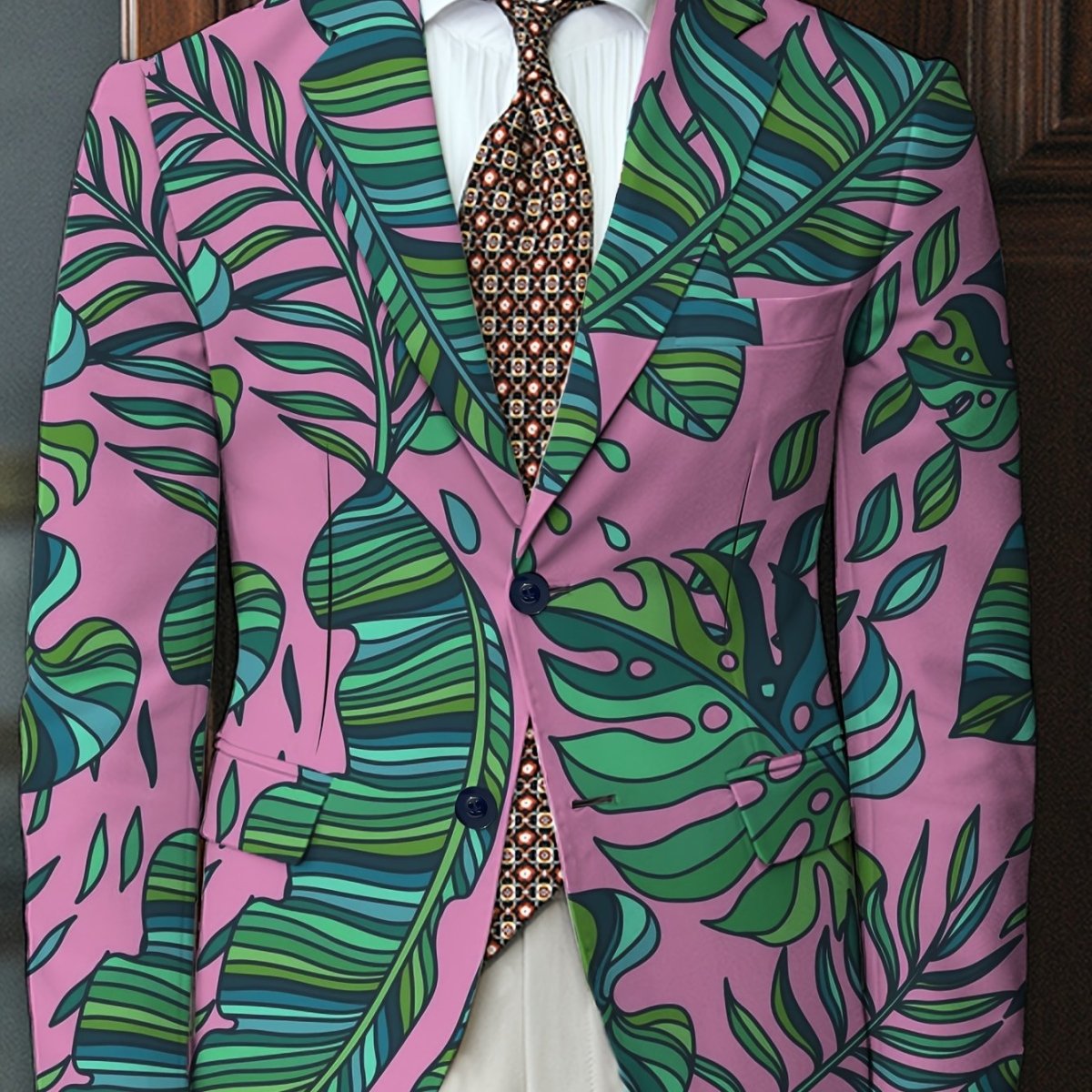 Men's floral print blazer by SHOWLU FASHION STORE, lightweight polyester suit jacket with tulip and anemone design, casual two-button style.
