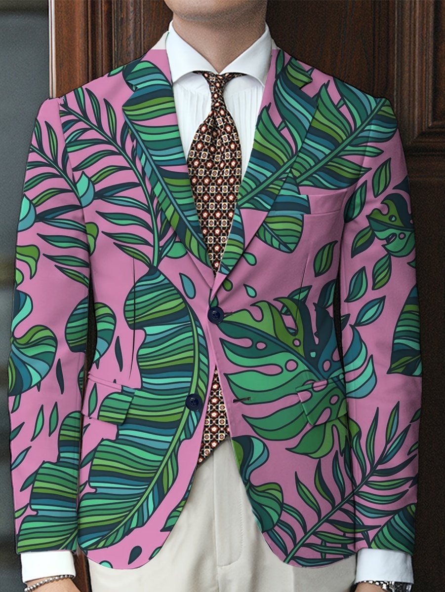 Men's floral print blazer by SHOWLU FASHION STORE, lightweight polyester suit jacket with vibrant tulip and anemone design, casual style.