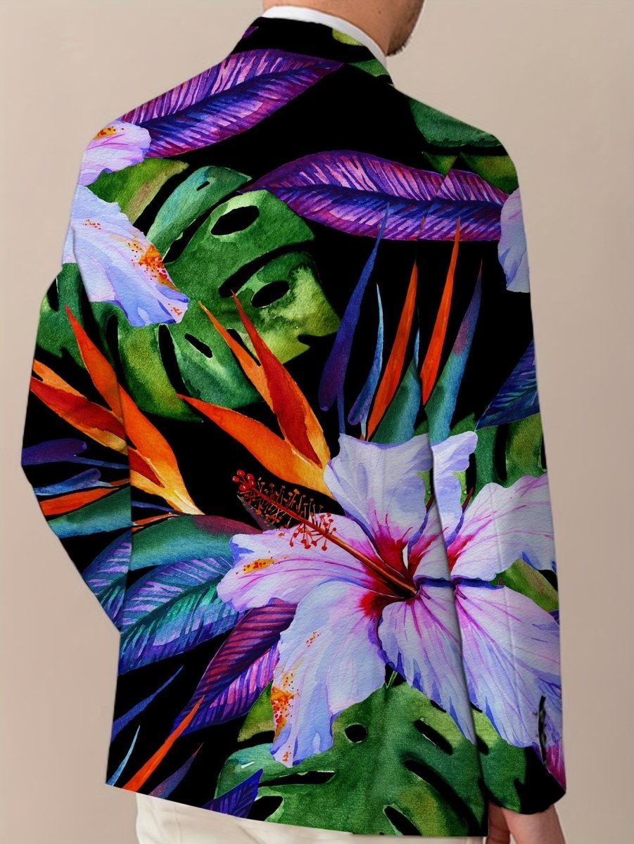 Men's floral print blazer by SHOWLU FASHION STORE, lightweight polyester suit jacket with vibrant tulip and anemone design.