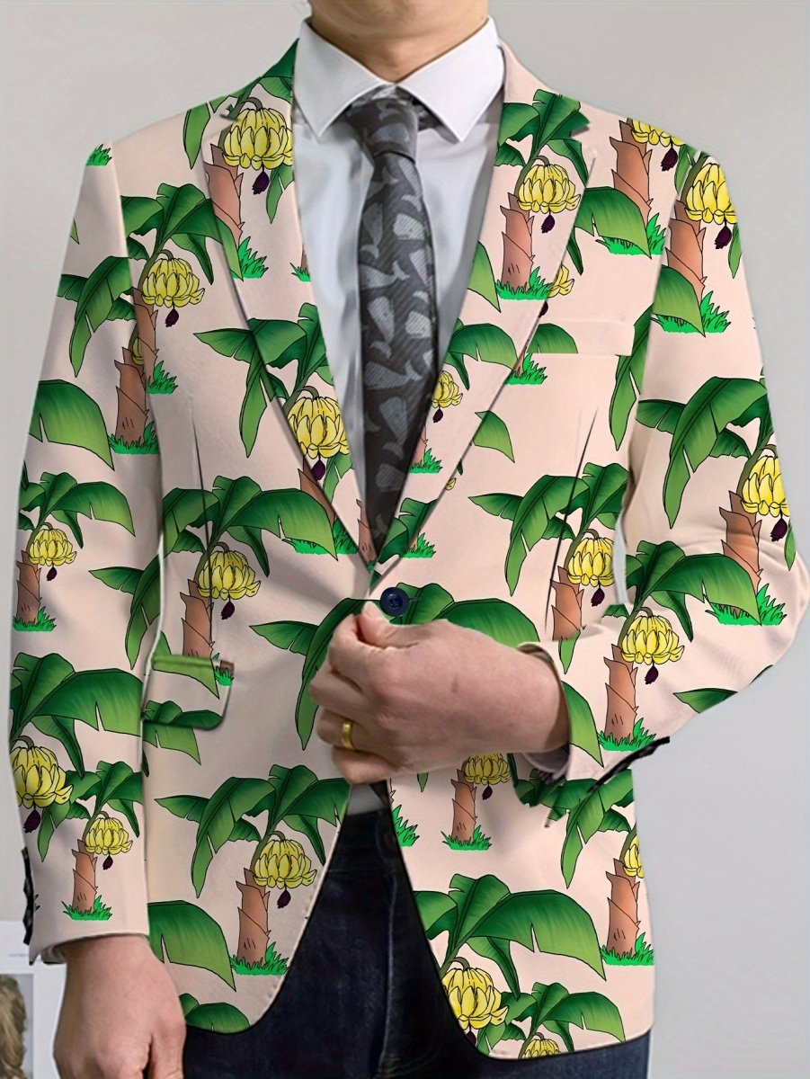 Men's floral print blazer by SHOWLU Fashion Store, lightweight polyester suit jacket with vibrant tulip and anemone design, casual style.