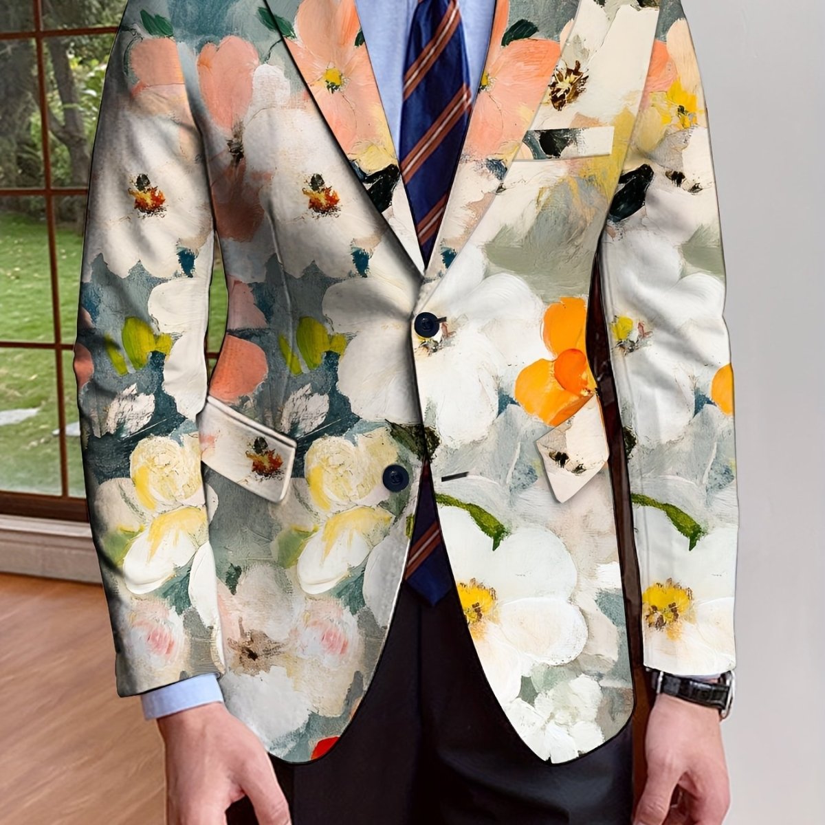 Men's floral print blazer by SHOWLU FASHION STORE, single-breasted suit jacket with full-length sleeves, ideal for autumn and winter.