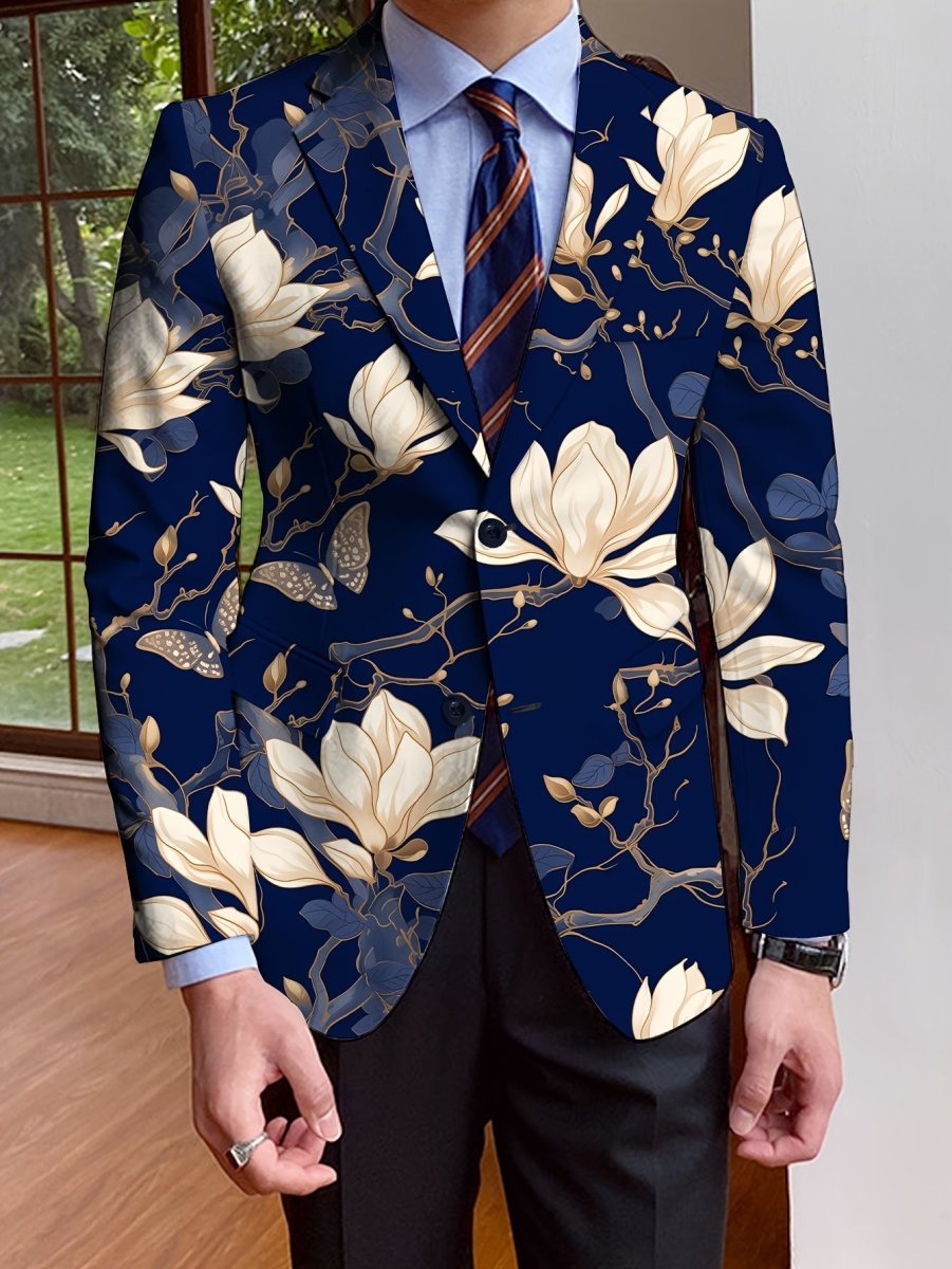 Men's floral print blazer by SHOWLU FASHION STORE, single-breasted suit jacket with full-length sleeves for autumn and winter.
