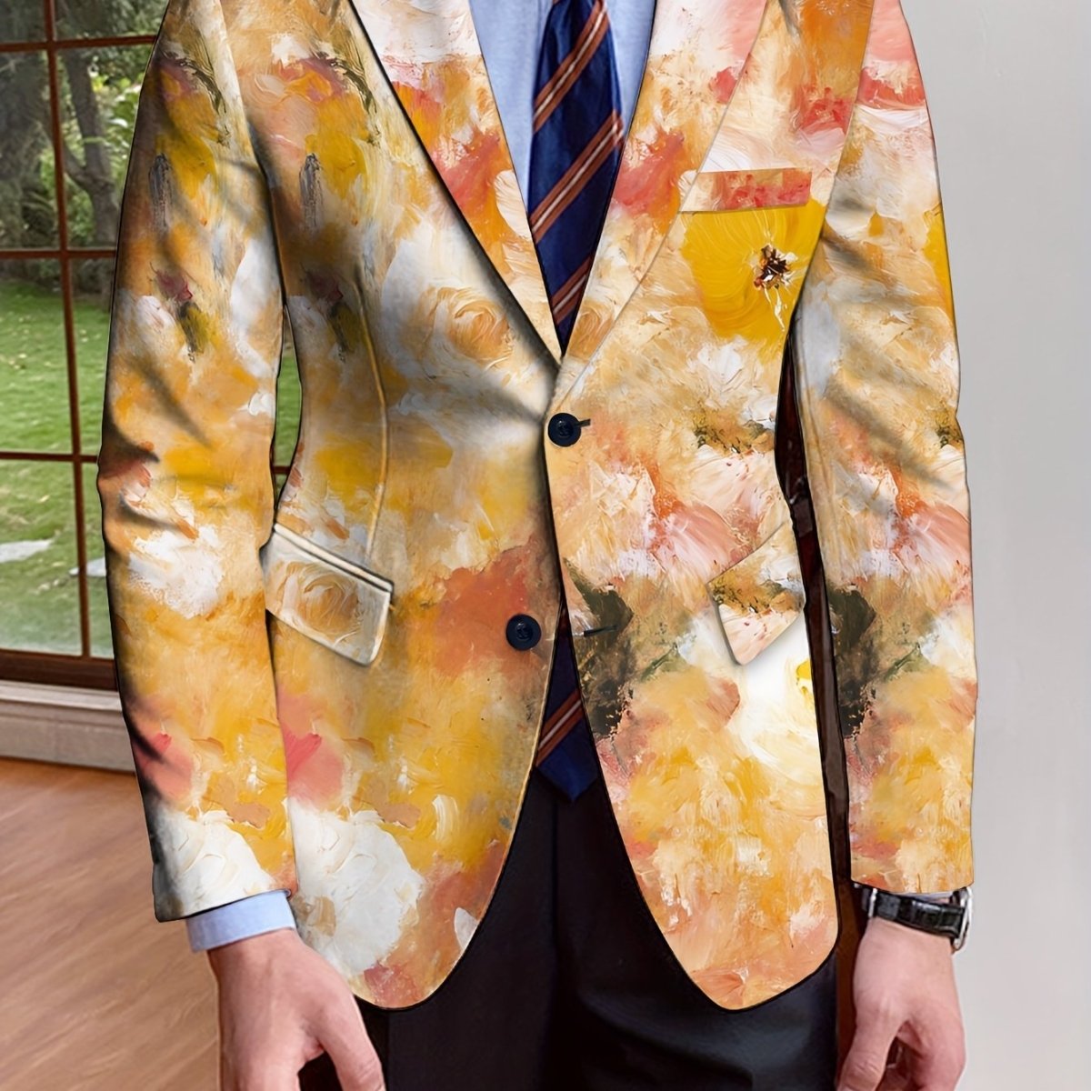 Men's floral print blazer by SHOWLU FASHION STORE, single-breasted suit jacket with full-length sleeves for autumn and winter style.