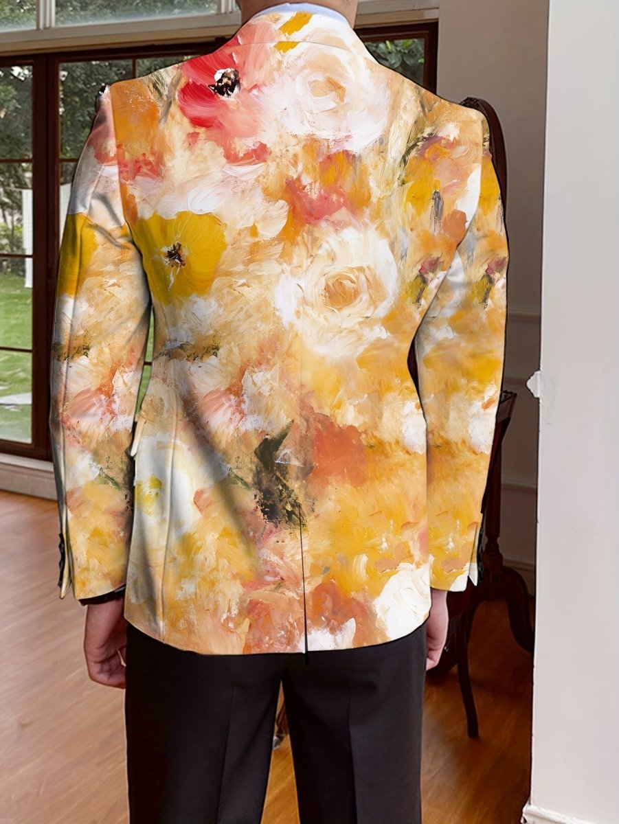 Men's floral print blazer by SHOWLU FASHION STORE, single-breasted suit jacket with full-length sleeves for autumn and winter styles.