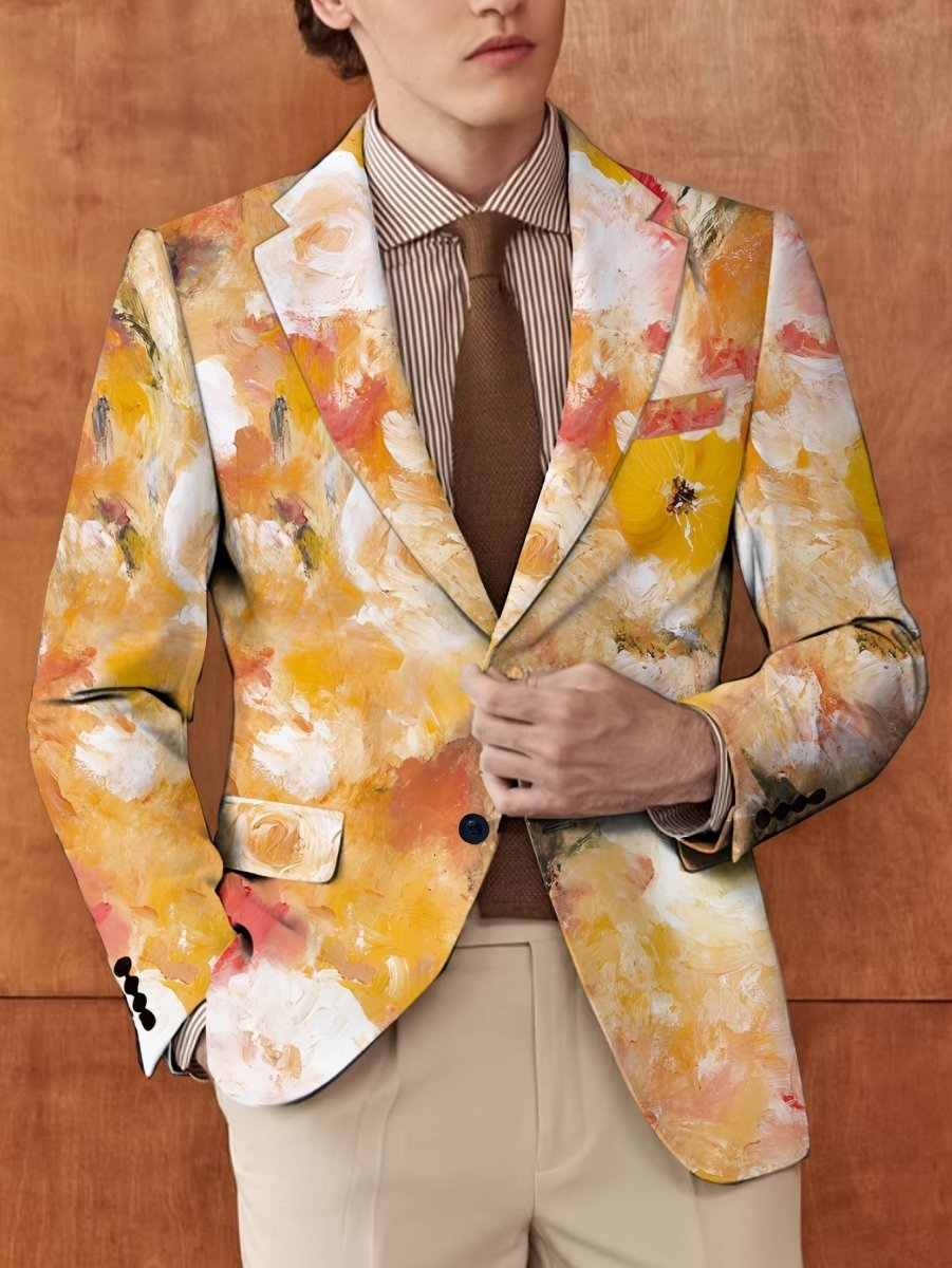 Men's floral print blazer by SHOWLU FASHION STORE, single-breasted suit jacket with full-length sleeves, perfect for autumn and winter.