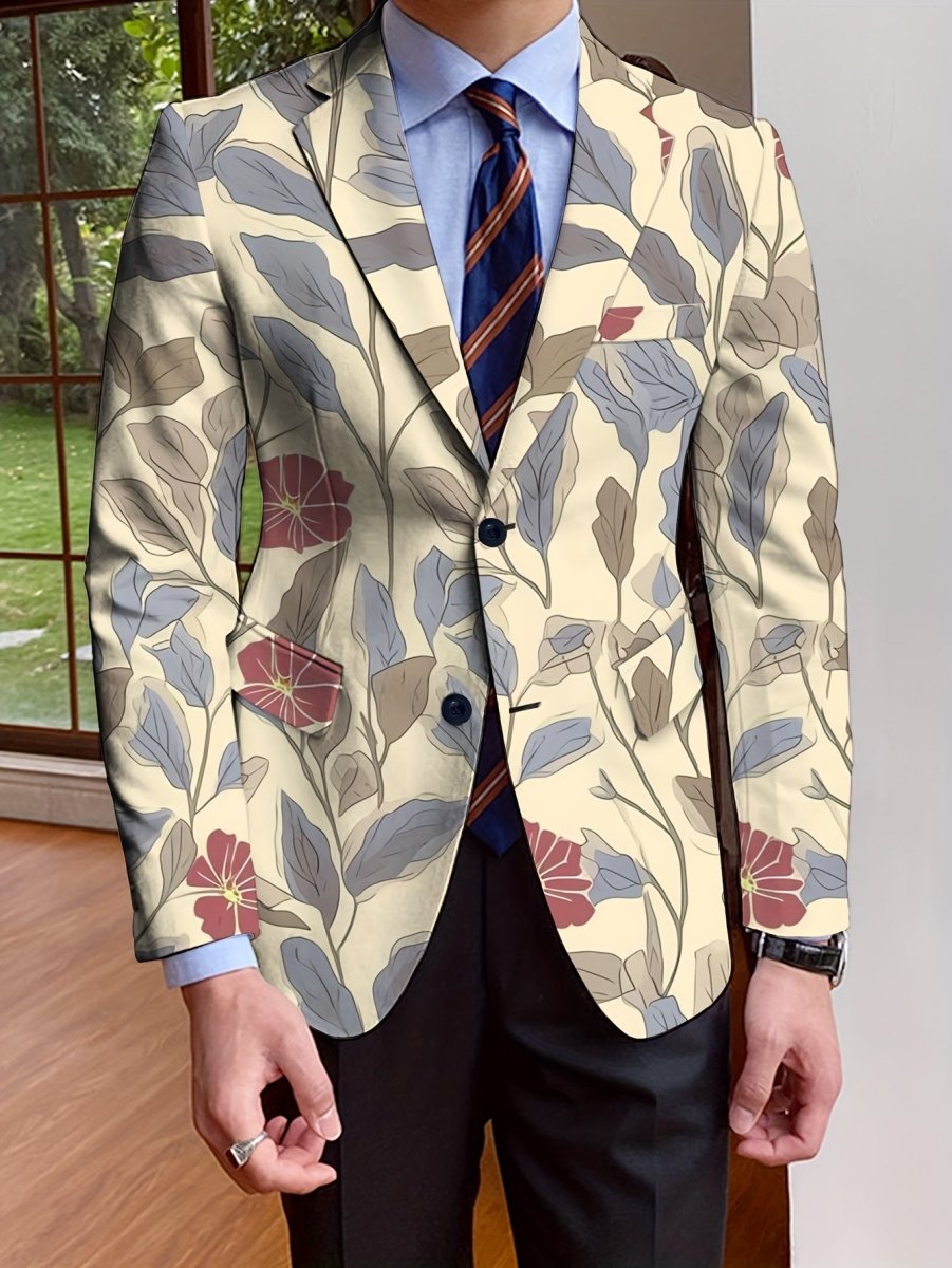 SHOWLU Men's floral print blazer with full-length sleeves, single-breasted mature suit jacket for autumn and winter wear