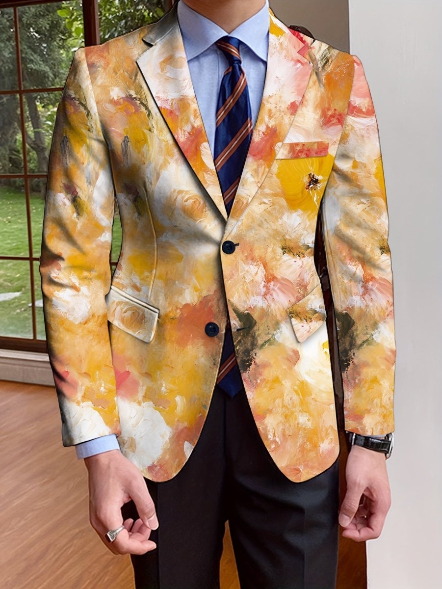 Mens floral print blazer by SHOWLU Fashion Store, single-breasted suit jacket with full-length sleeves, suitable for autumn and winter.