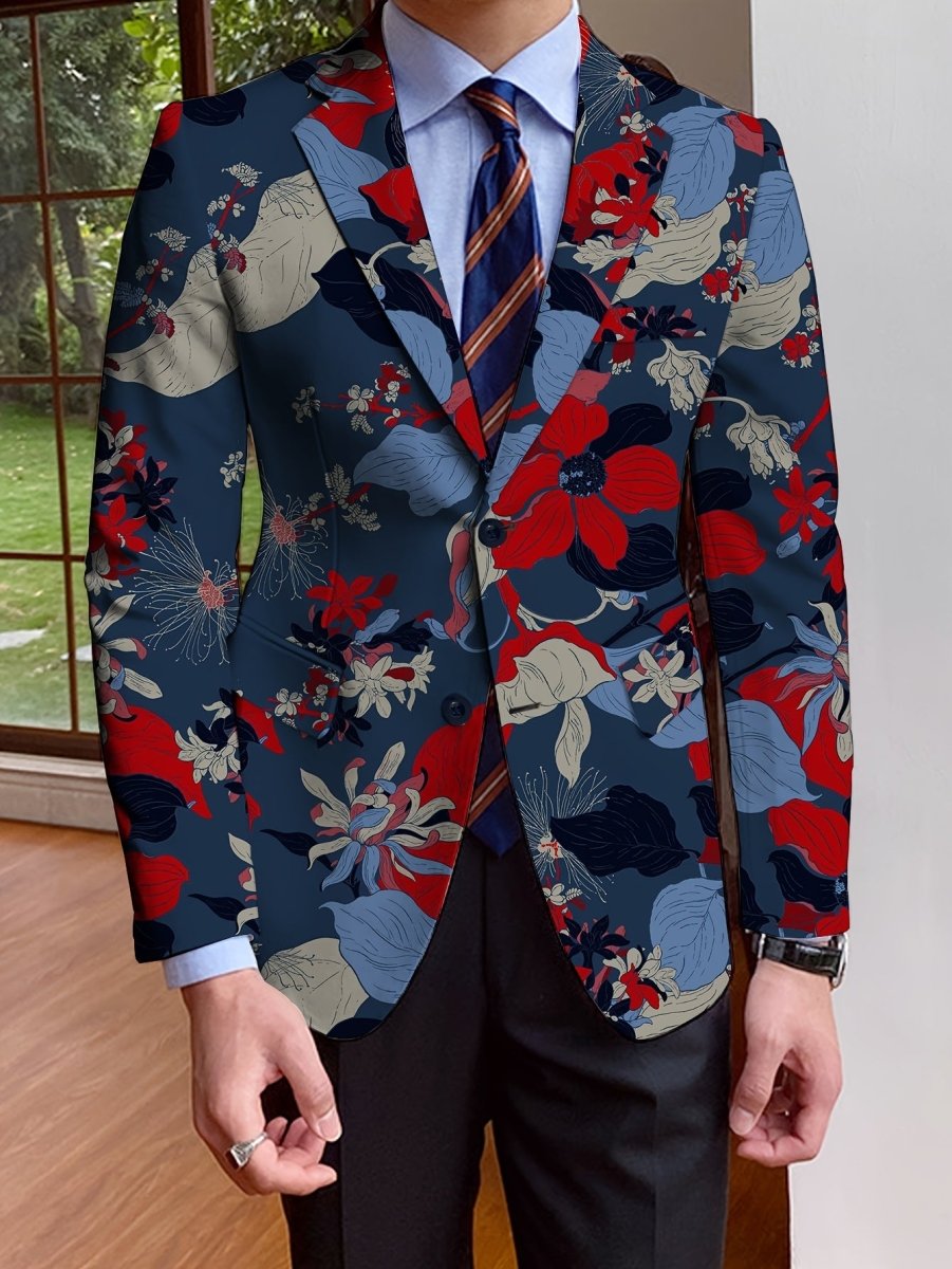 Men's floral print blazer by SHOWLU FASHION STORE, single-breasted suit jacket with full-length sleeves, perfect for autumn and winter.
