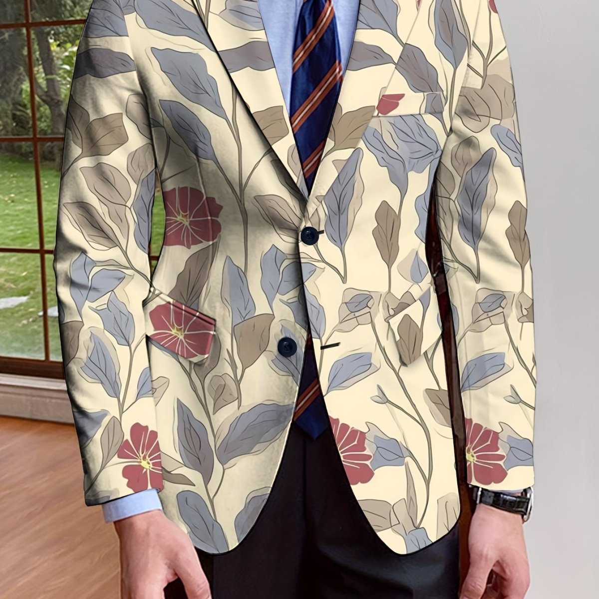 Men's floral print blazer by SHOWLU FASHION STORE, single-breasted suit jacket with full-length sleeves, suitable for autumn and winter.