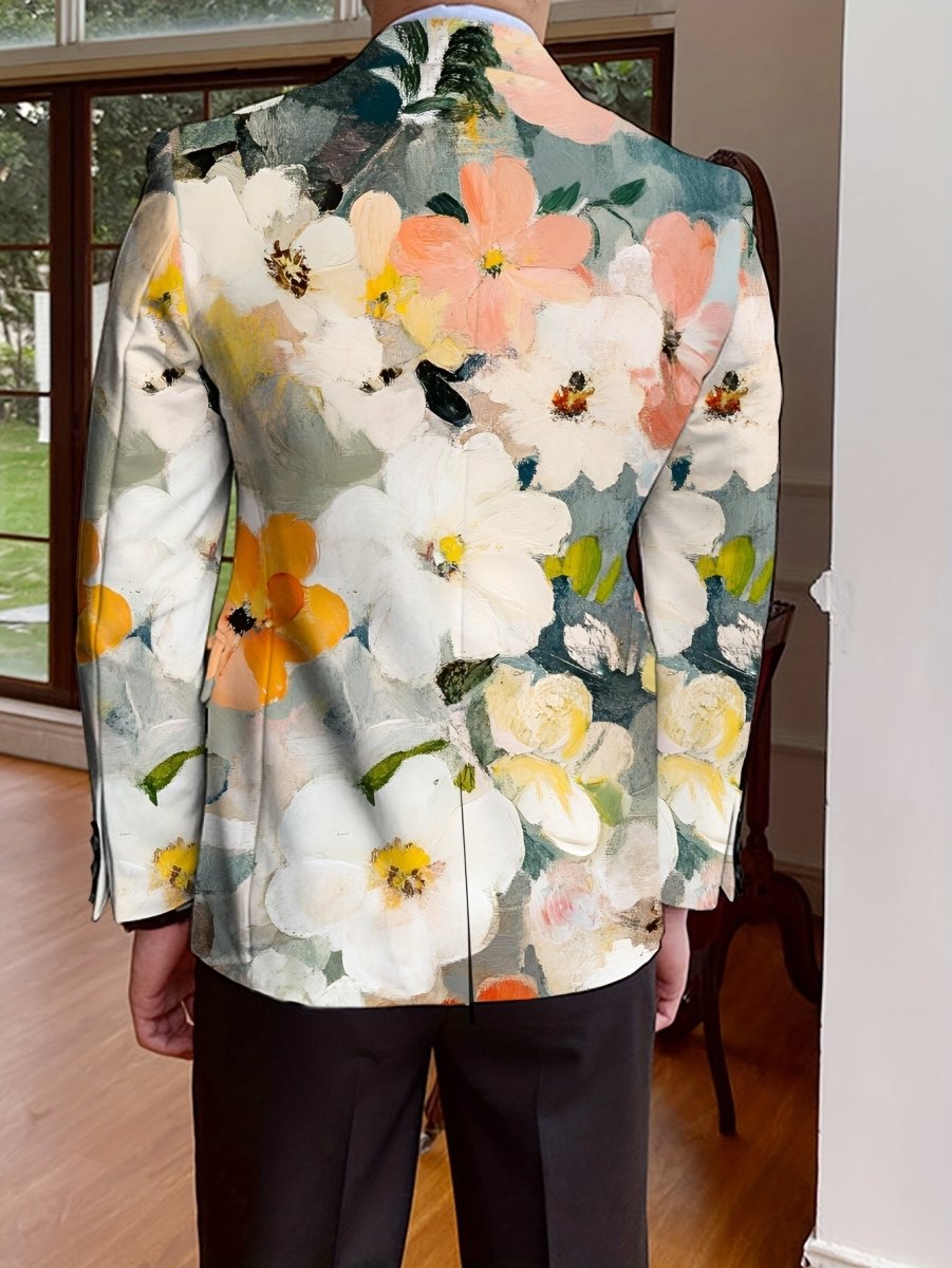 Men's floral print blazer by SHOWLU FASHION STORE, single-breasted suit jacket with full-length sleeves for autumn and winter.