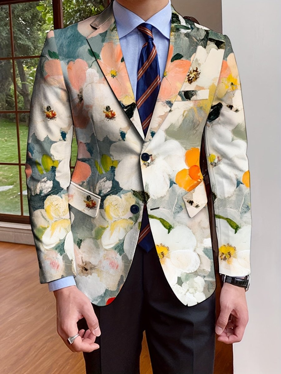 Men's floral print blazer by SHOWLU FASHION STORE, single-breasted suit jacket with full-length sleeves, perfect for autumn and winter.