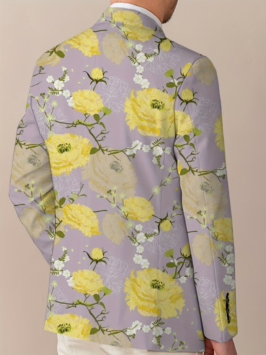 Men's floral print suit jacket by SHOWLU FASHION STORE, casual regular fit blazer with lapel, button detail, and slight stretch.