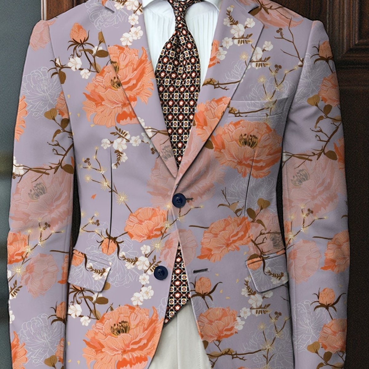 Men's floral print suit jacket from SHOWLU FASHION STORE, casual blazer with lapel, regular fit, polyester blend, button detail.