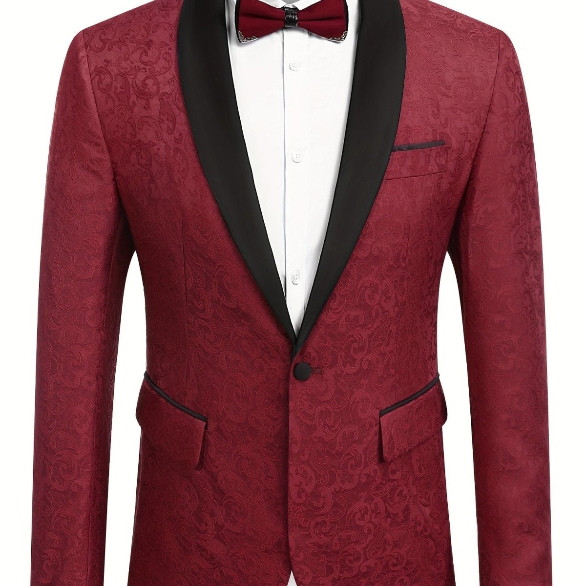 Men's paisley floral tuxedo jacket with slim fit, shawl lapel, stylish blazer for weddings, parties, and formal events.