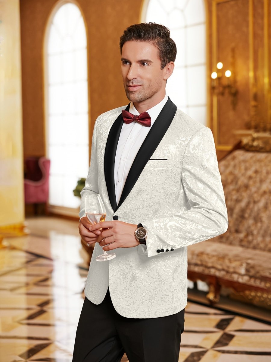 Men's paisley floral tuxedo jacket by SHOWLU, slim fit blazer with shawl lapel, perfect for weddings, parties, or formal events.