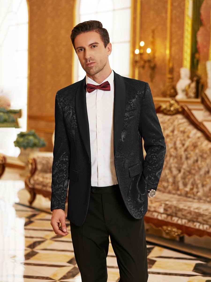 SHOWLU men's paisley floral tuxedo jacket with slim fit, shawl lapel, stylish blazer for wedding, dinner, or prom.