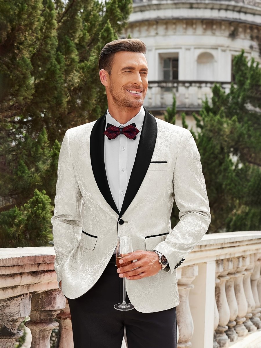 Men's SHOWLU paisley floral tuxedo jacket with slim fit, shawl lapel, stylish blazer for wedding, dinner, or prom.