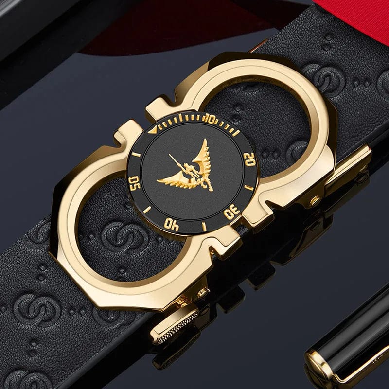 WilliamPolo men's automatic buckle leather belt with PVC accents, formal and versatile, stylish for casual or professional wear