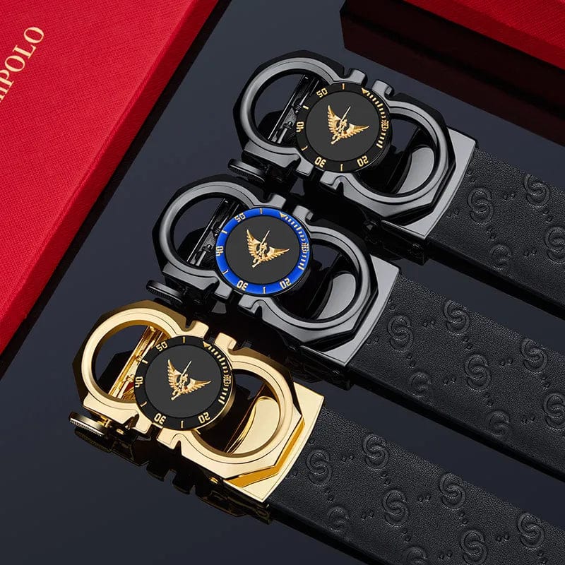 WilliamPolo men's formal automatic buckle belt with leather and PVC, showcasing a sleek and versatile design for stylish wear