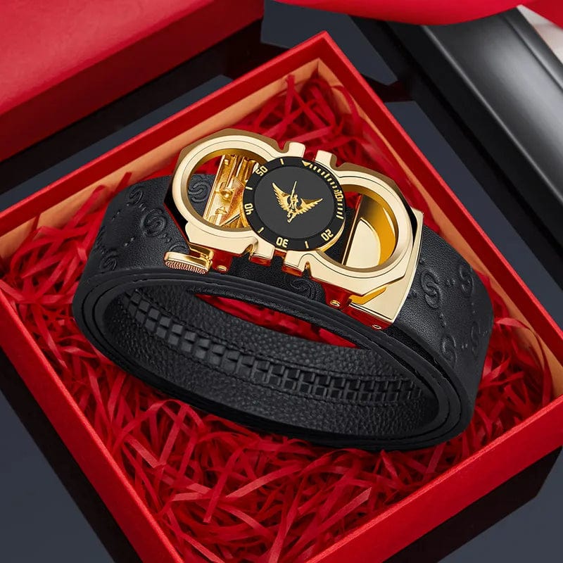WilliamPolo men's automatic buckle leather and PVC belt, formal and versatile, with a sleek buckle for stylish everyday wear