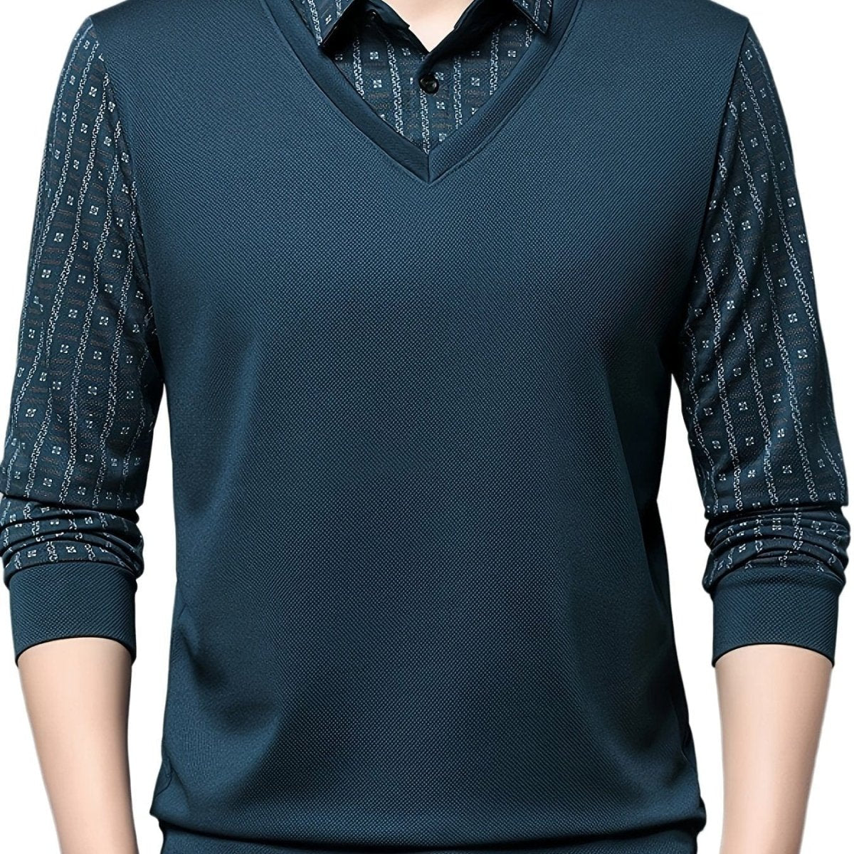 Men's SHOWLU geometric graphic long sleeve golf shirt in polyester, casual outdoor wear for winter and fall.