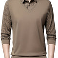 Men's SHOWLU geometric graphic long sleeve golf shirt in polyester, casual outdoor polo for winter and fall.